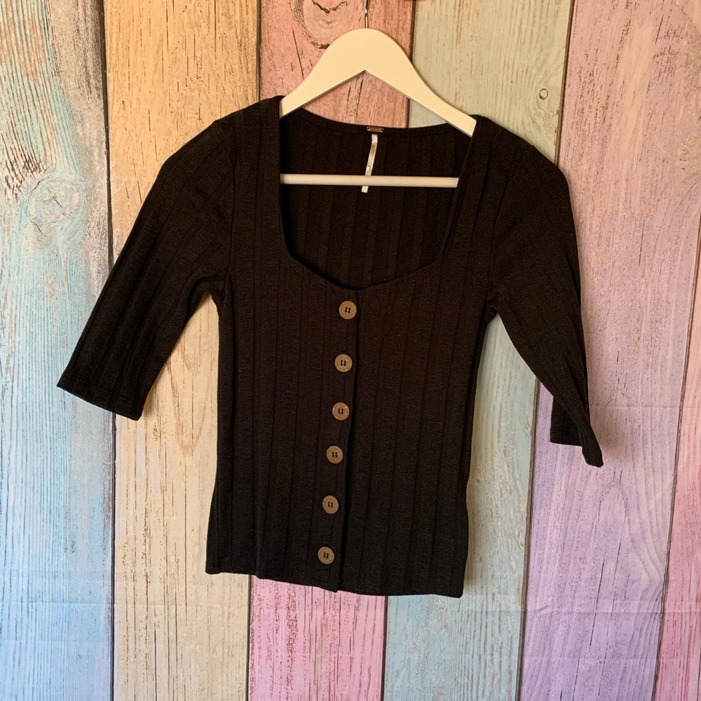 Free people ribbed knit 3/4 sleeve top